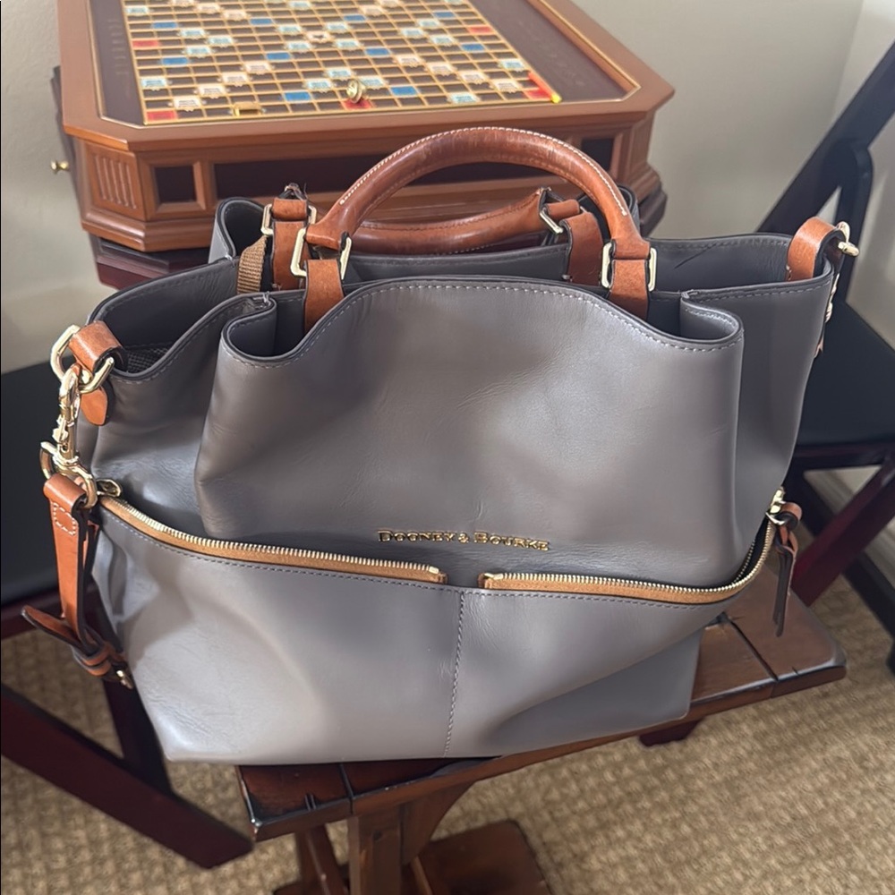 Dooney & Bourke  Gray and Brown Tote Bag with Structured Design